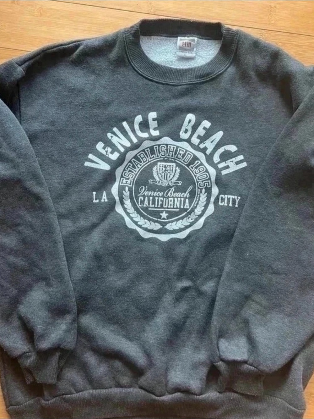 Vintage Hill Crewneck Sweatshirt Venice Beach California L USA Made Dark Gray